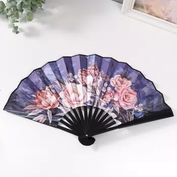 Веер пластик, текстиль h=26,5 см