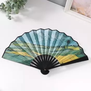 Веер пластик, текстиль h=26,5 см