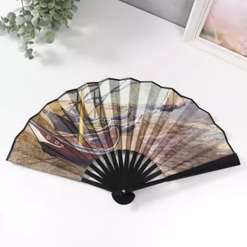 Веер пластик, текстиль h=26,5 см