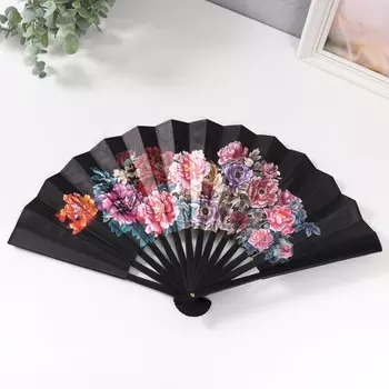 Веер пластик, текстиль h=26,5 см