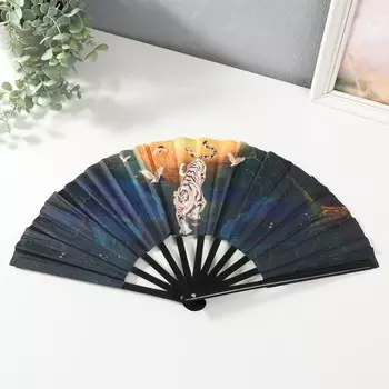 Веер пластик, текстиль h=27,5 см