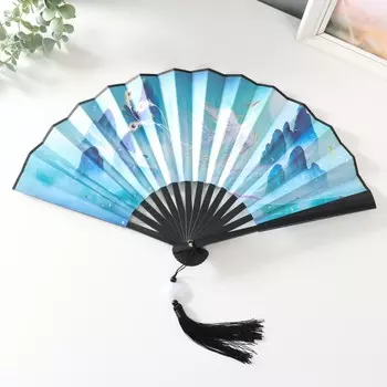 Веер пластик, текстиль h=27 см