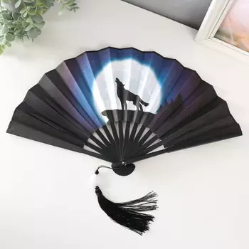 Веер пластик, текстиль h=27 см