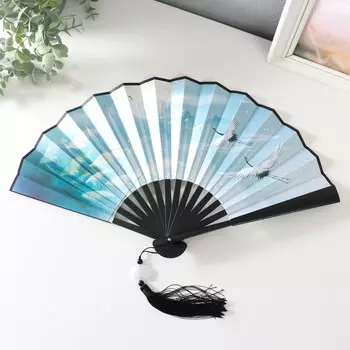 Веер пластик, текстиль h=27 см