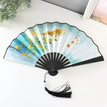 Веер пластик, текстиль h=27 см