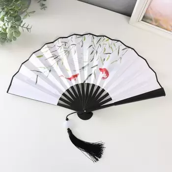 Веер пластик, текстиль h=27 см