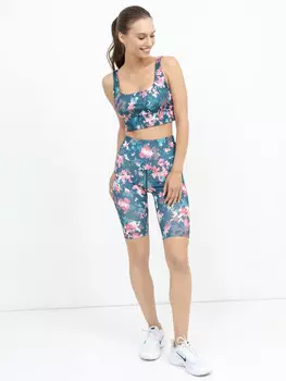 Велосипедки с высокой линией талии в бирюзовом цвете с рисунком