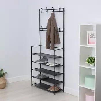 Вешалка - стойка напольная для одежды ladоm, с полками для хранения, 5 ярусов, 8026165 см, черная
