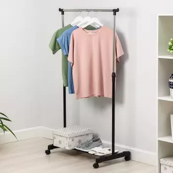 Вешалка - стойка напольная для одежды доляна, телескопическая 90 (160) см, 1 перекладина, 8043 см, черная, хромированная