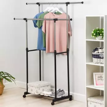 Вешалка - стойка напольная для одежды доляна, телескопическая, 2 перекладины, 80(145) 4390(160) см