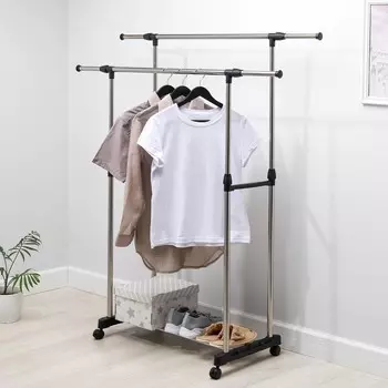 Вешалка - стойка напольная для одежды доляна, телескопическая, 2 перекладины 80(145) 4390(160) см