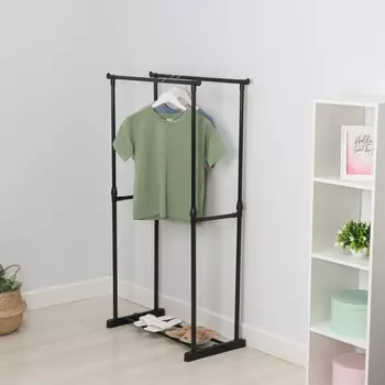 Вешалка - стойка напольная для одежды ladоm, двойная, телескопическая, 804290(150) см, черная