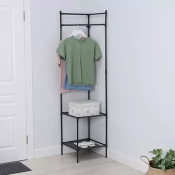 Вешалка - стойка напольная для одежды ladоm, угловая, с полками для хранения, 2 яруса, 4560180 см, черная