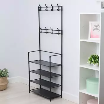 Вешалка - стойка напольная для одежды ladоm, полки для обуви, 4 яруса, 6026155 см, черная