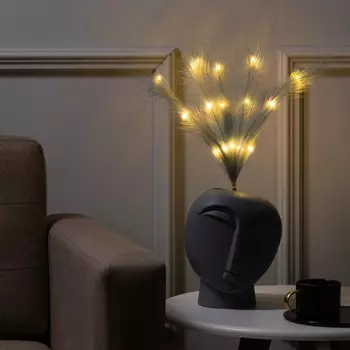 Ветка светодиодная серая, 56 см, 15 led, батарейки аах2 (не в комплекте), свчение теплое белое