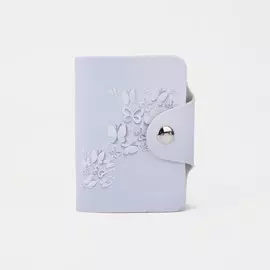 Визитница на кнопке, 14 листов, цвет серый