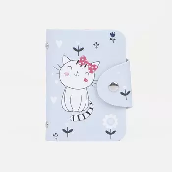 Визитница на кнопке, 24 карты, с принтом, нежно-голубая