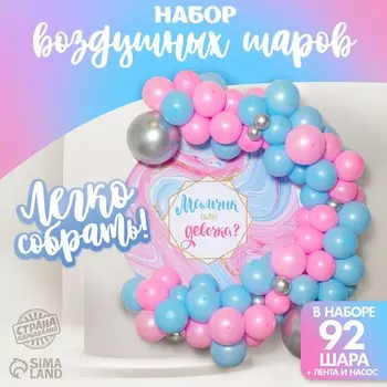 Шары воздушные, набор на гендер-пати для фотозоны, 92 шт.