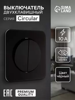 Выключатель, серия circular, 10 а, двухклавишный, скрытый монтаж, черный