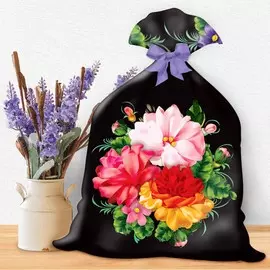 Вышивка лентами на мешочке