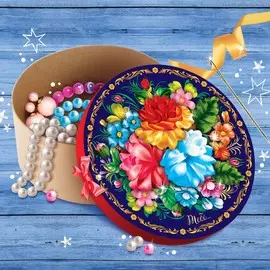 Вышивка лентами по шкатулке