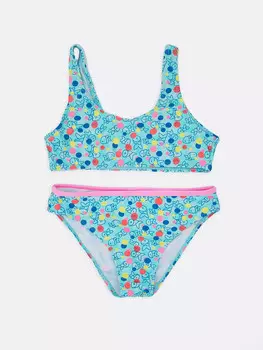 Яркий раздельный купальник с изображением рыбок для девочек