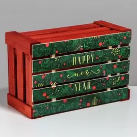 Ящик деревянный happy new year, 21 × 33 × 15 см