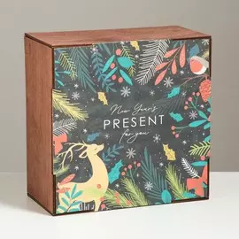 Ящик деревянный new year present, 20 × 20 × 10 см