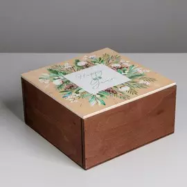 Ящик деревянный с магнитом happy new year, 20 × 20 × 10 см