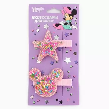 Заколка для волос с блестками, 2 шт., 5.5 см, звезда, минни маус
