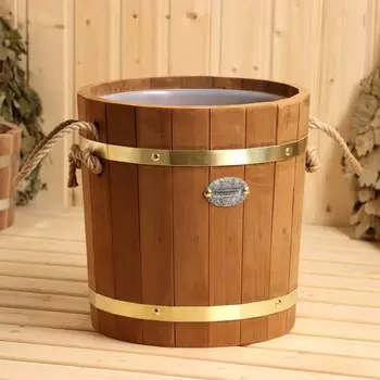 Запарник 13 л с пластиковой вставкой, ручки веревки, латунный обруч термо липа