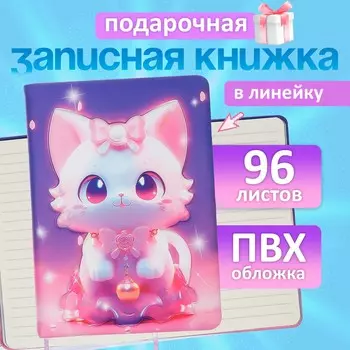 Записная книжка подарочная, 96 листов в линейку, цветной срез, 3d кошка, 17.712.4 см