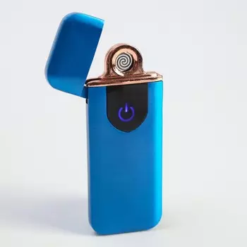 Зажигалка электронная, спираль, сенсор, usb, синяя, 7.9 х 3.1 см