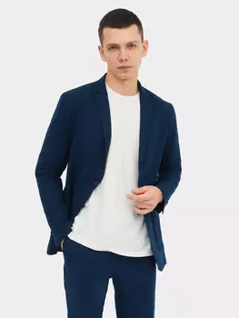 Жакет мужской в синем цвете из хлопка и льна