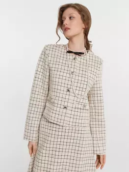 Жакет женский бежевый в клетку укороченный