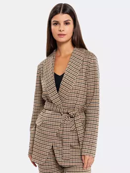 Жакет женский с поясом в бежевую гусиную лапку