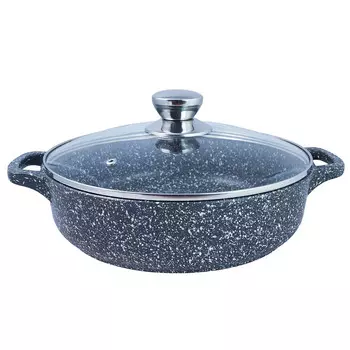 Жаровня литая 28см стеклянная крышка Мрамор