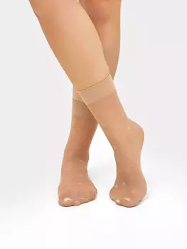 Женские высокие полиамидные носки в нюдовом оттенке в крупный горох