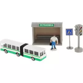 НАБОР "ТЕХНОПАРК" МЕТАЛЛ. АВТОБУС 12СМ С ОСТАНОВКОЙ, С ФИГУРКОЙ И АКСЕСС. В РУСС. КОР. в кор.2*24шт