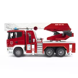 Пожарная машина Bruder Scania с выдвижной лестницей и помпой с модулем со световыми и звуковыми эффектами