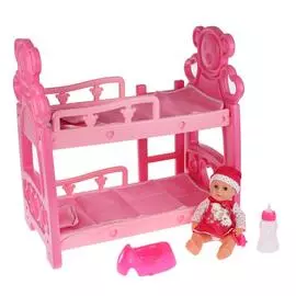 Пупс функц 3 функции, пьет, писает, закрыв. глазки, двухъярусная кровать. Карапуз