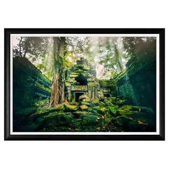 Арт-постер джунгли камбоджи в черном багете