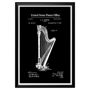 Арт-постер патент на арфу в раме из пластика