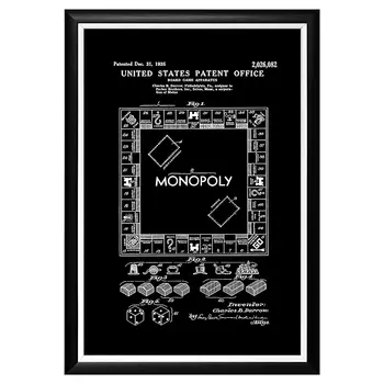 Арт-постер патент на игру монополия в раме из пластика