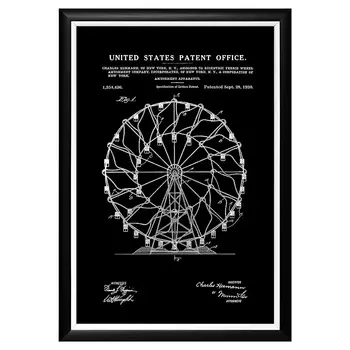 Арт-постер патент на колесо обозрения в раме из пластика