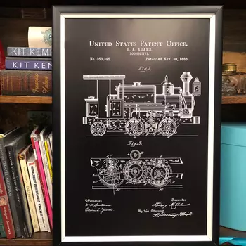 Арт-постер патент на локомотивный вагон 1886