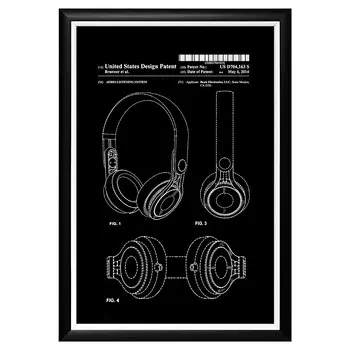 Арт-постер патент на наушники 2014 в раме из пластика