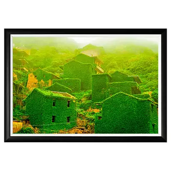 Арт-постер рыбацкий поселок в китае в черной рамке