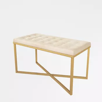 Банкетка на золотом основании и светлой велюровой обивкой