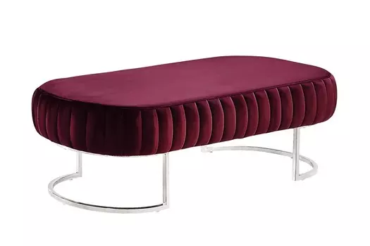 Банкетка с велюровой обивкой бордового цвета